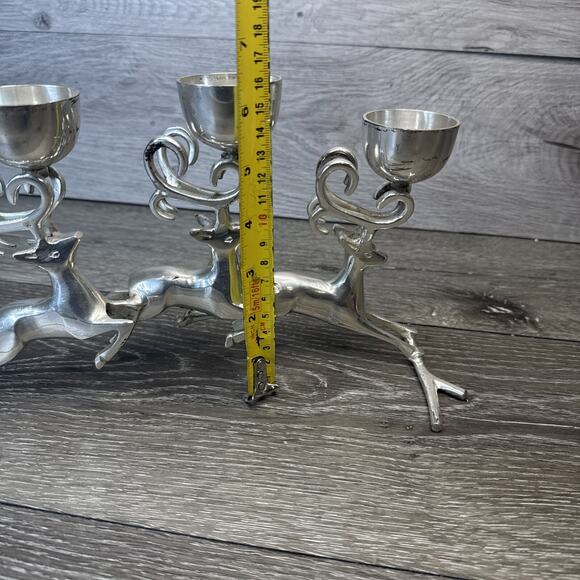 VTG 3 Silver Reindeer Deer Bucks Antler 3 Tea Light Candle Holders Candelabra - Picture 8 of 10